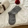 Женские носки до середины икры с узором Fair Isle «Снежинка» - Ретро этнический стиль, осенне-зимние хлопковые носки с присборенным верхом