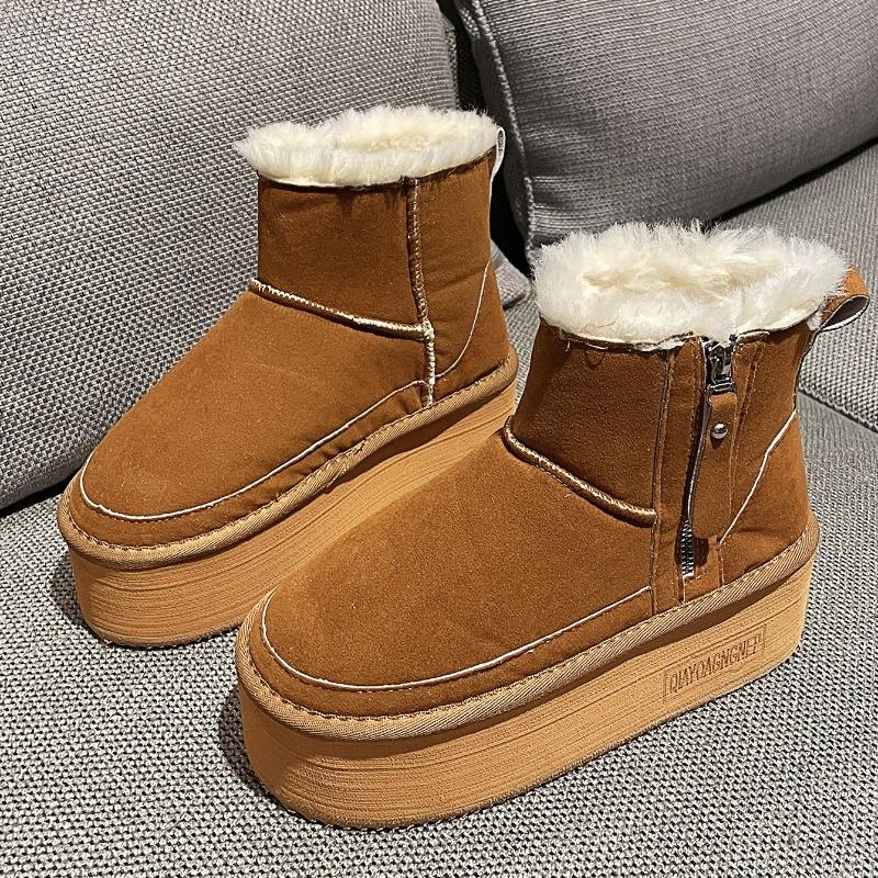 2024 Новые однотонные туфли на толстой подошве, хит продаж, женские сапоги с рукавами, зимние плюшевые теплые короткие зимние сапоги с круглым носком