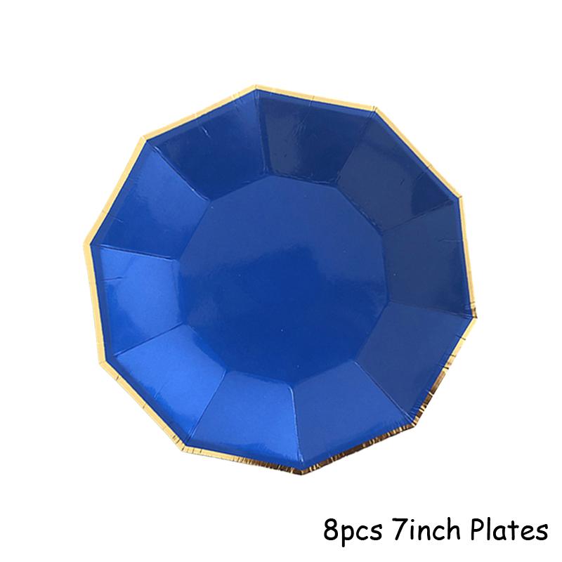 Одноразовая посуда голубого цвета, бумажные тарелки для вечеринок, стаканчики, трубочки, сувениры для детского душа, товары для дня рождения, золотые украшения для вечеринок, карнавала, свадьбы