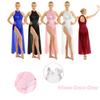 Women Dance Dress Modern Contemporary Dancewear Halter Neck Sequins Leotard Mesh Tulle Maxi Long Skirt