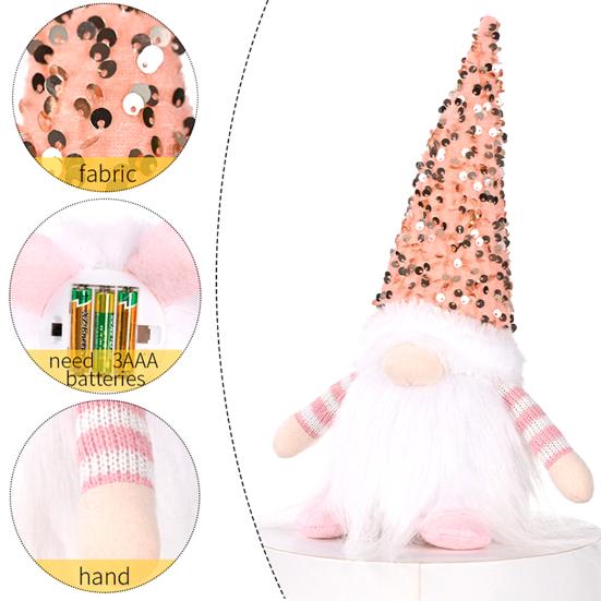 LED Light Up Christmas Gnomes Soft Plush Warm Lighted Dwarf Doll Ornaments with Glitter Sequins Hat for Home Table Decor