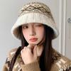 Winter thickened Fair Island wind knitted fisherman's hat children autumn retro wide brim shows small face warm basin hat tide
