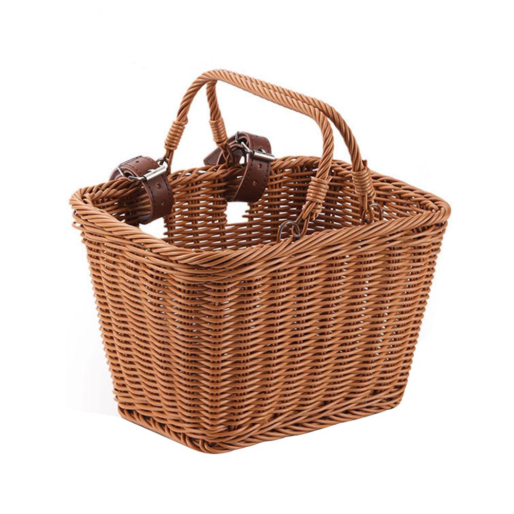 Bicycle Basket Rattan Hand-Woven Bike Storage Front Handlebar Basket for Kids Adult Bicycle Pannier Basket Cycling Carrier Bag