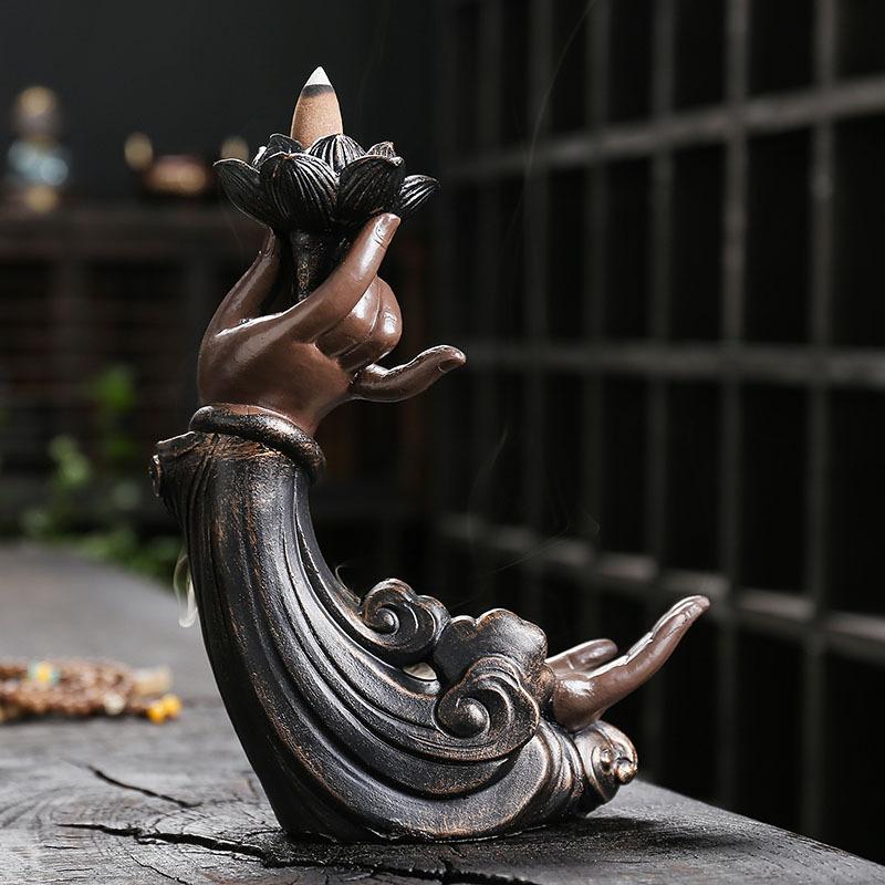 Ароматерапевтическая печь с обратным потоком из смолы, креативная кадильница для благовоний в стиле дзен, ручная будда, водопад, курильница для благовоний, украшение для дома, ремесла