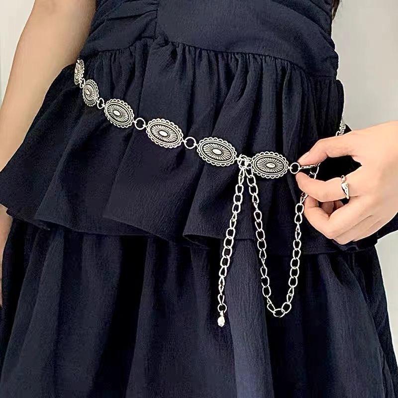 Trendy Y2K Metal Waist Chain: European & American Niche Bohemian Round Plate Jewelry Belt for Women