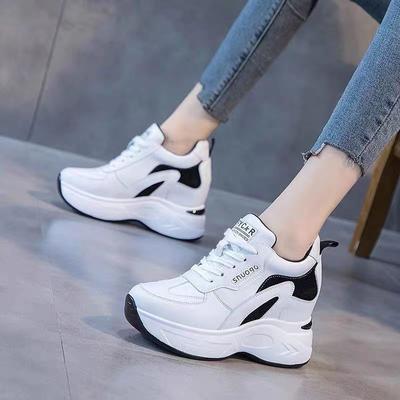 Кроссовки с увеличивающей рост стелькой, женские, весна-осень, модные, белые туфли на платформе, повседневные и удобные, для похудения, с бархатной подкладкой, для папы