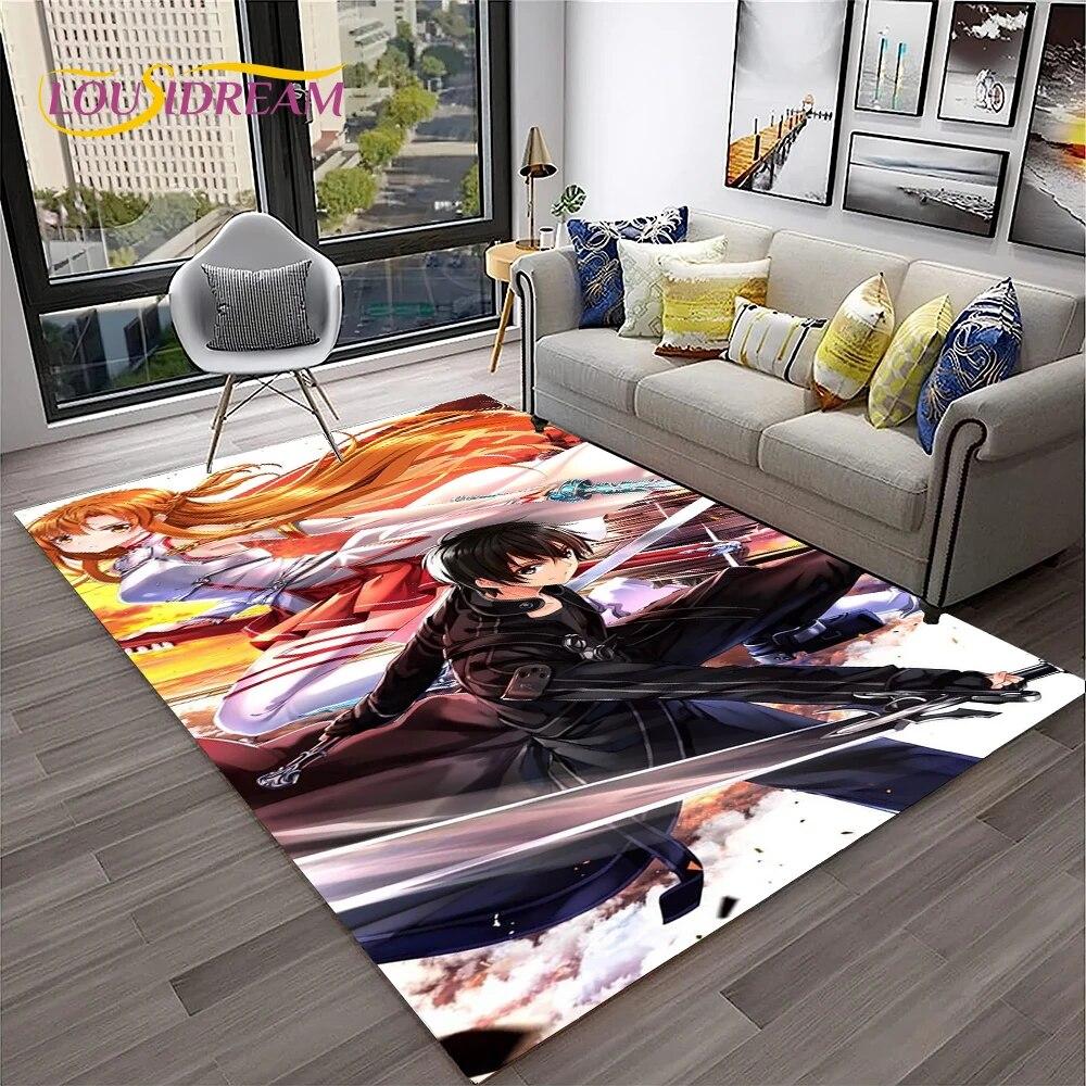 SAO Novel Cartoon Sword Art Online Carpet Rug for Home Living Room Bedroom Sofa Doormat Decor,kids Area Rug Non-slip Floor Mat