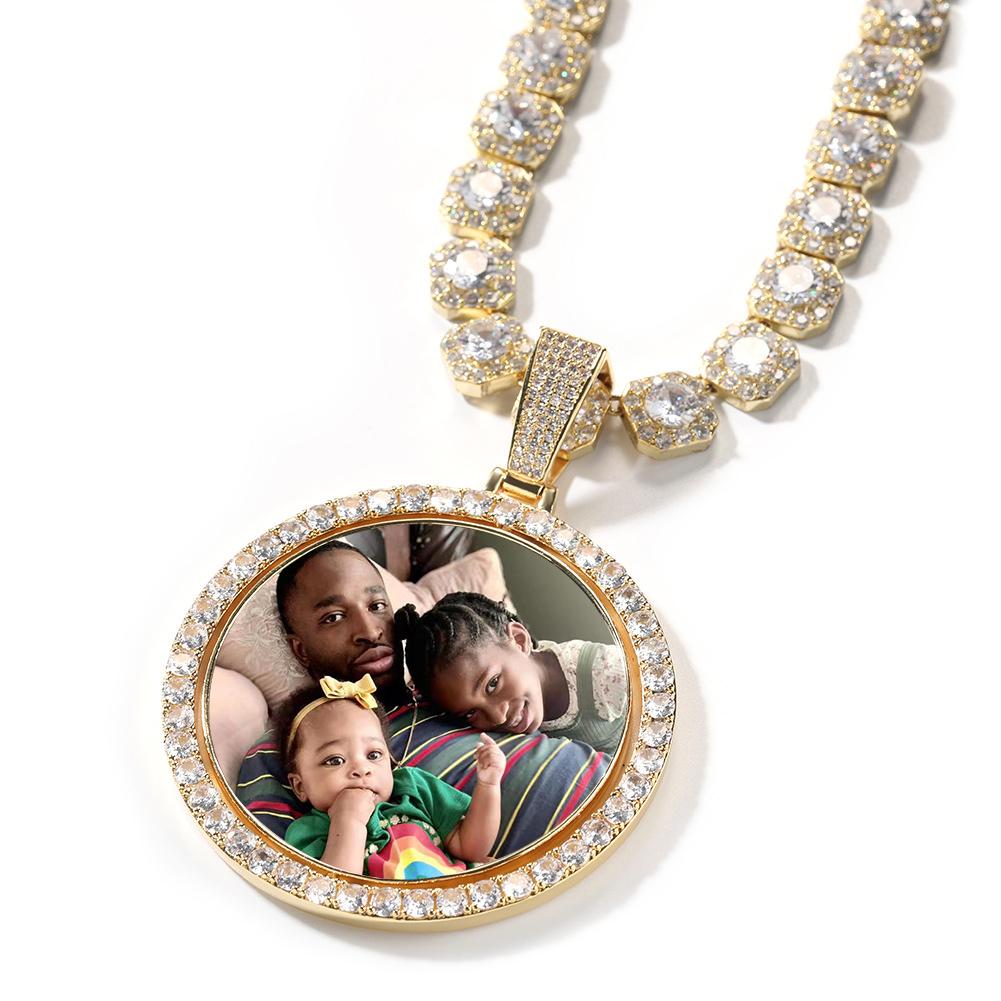Custom Big Size Double Side Round Disc Photo Picture Frame Rotatable Memory Pendant Necklace for Women Men Anniversary Gift