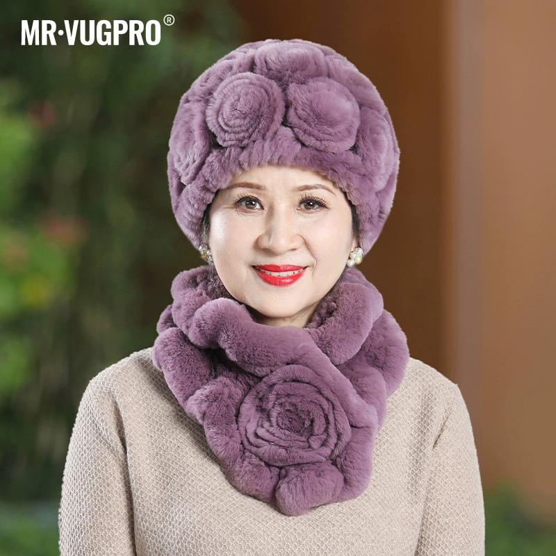 Вязаная шапка из меха кролика Рекс для женщин, зимняя, для пожилых бабушек, зимняя, утолщенная, теплая, для мам, для пожилых леди, меховая шапка