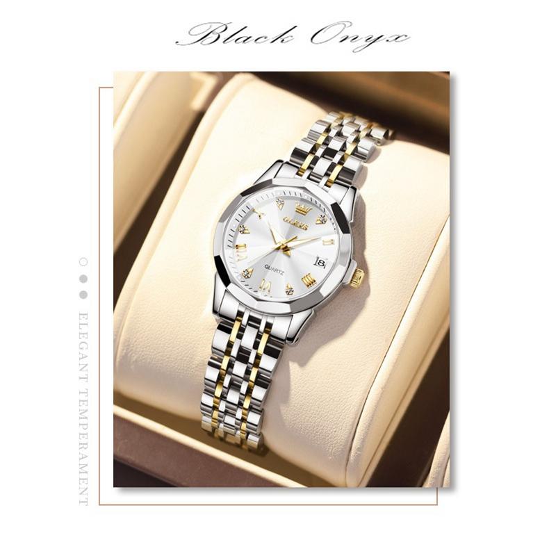 OLEVS женские новые стильные модные кварцевые наручные часы со светящимся водонепроницаемым календарем с твердым стальным ремешком