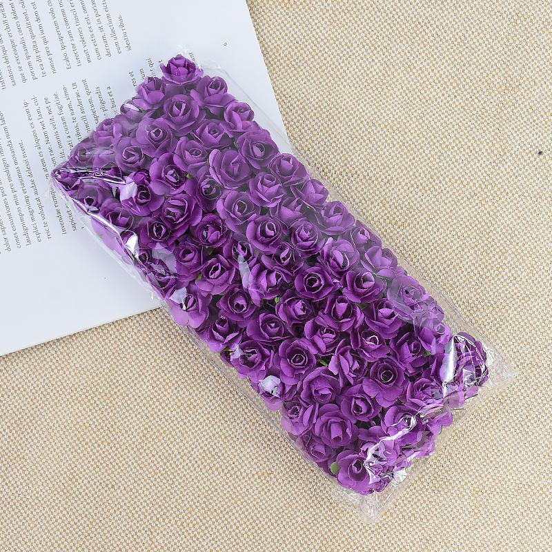 144/288pcs 2cm Mini Paper Rose Artificial Flowers Bouquet For Wedding Home Decoration DIY Scrapbooking Crafts Fake Plants Wreath