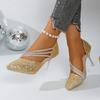 Sexy Pointed Toe Champagne Ladies High Heels New Shiny Crystal Wedding Bridal Shoes Simple and Elegant Women's Dress Shoes