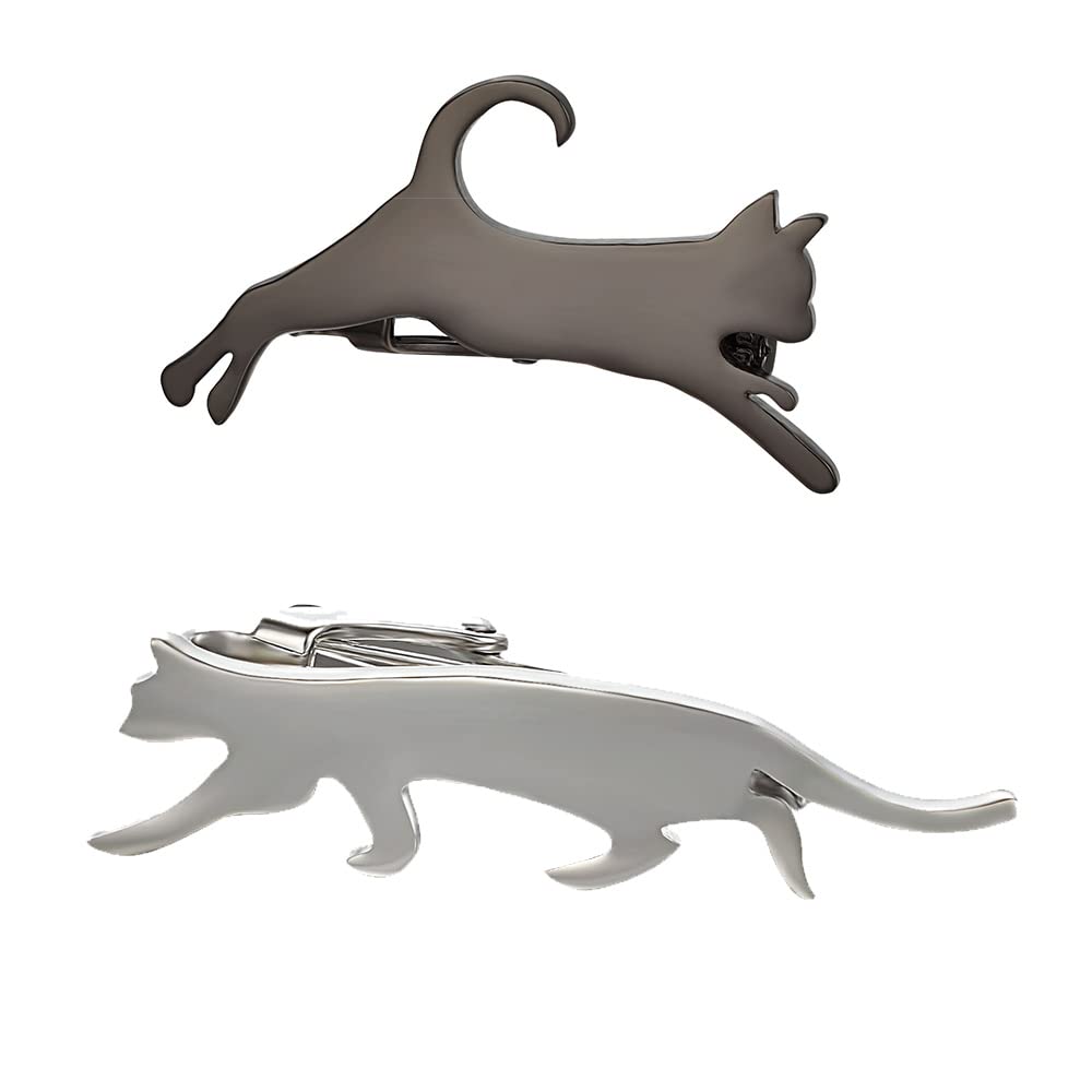 Yoursfs Funny Fox Cat Tie Clip Set for Men Unique Animal Tie Clip Accessory Gift Black & - Cute, Stylish, - (Two-Piece & Silver)