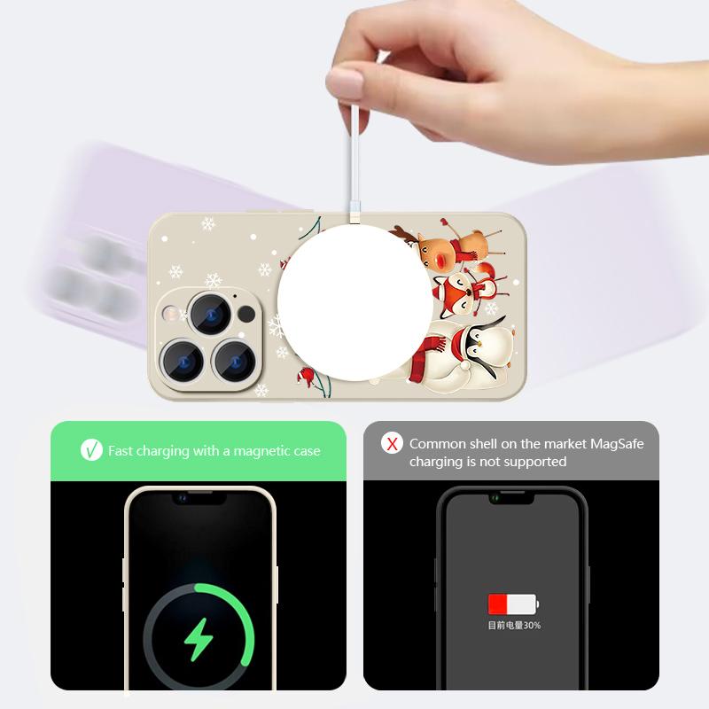 Christmas Deer Bear Phone Case For iPhone 17 Pro Max 16E Air 16 15 14 13 12 Pro Max 11 Magnetic For Magsafe Soft Lanyard Cover