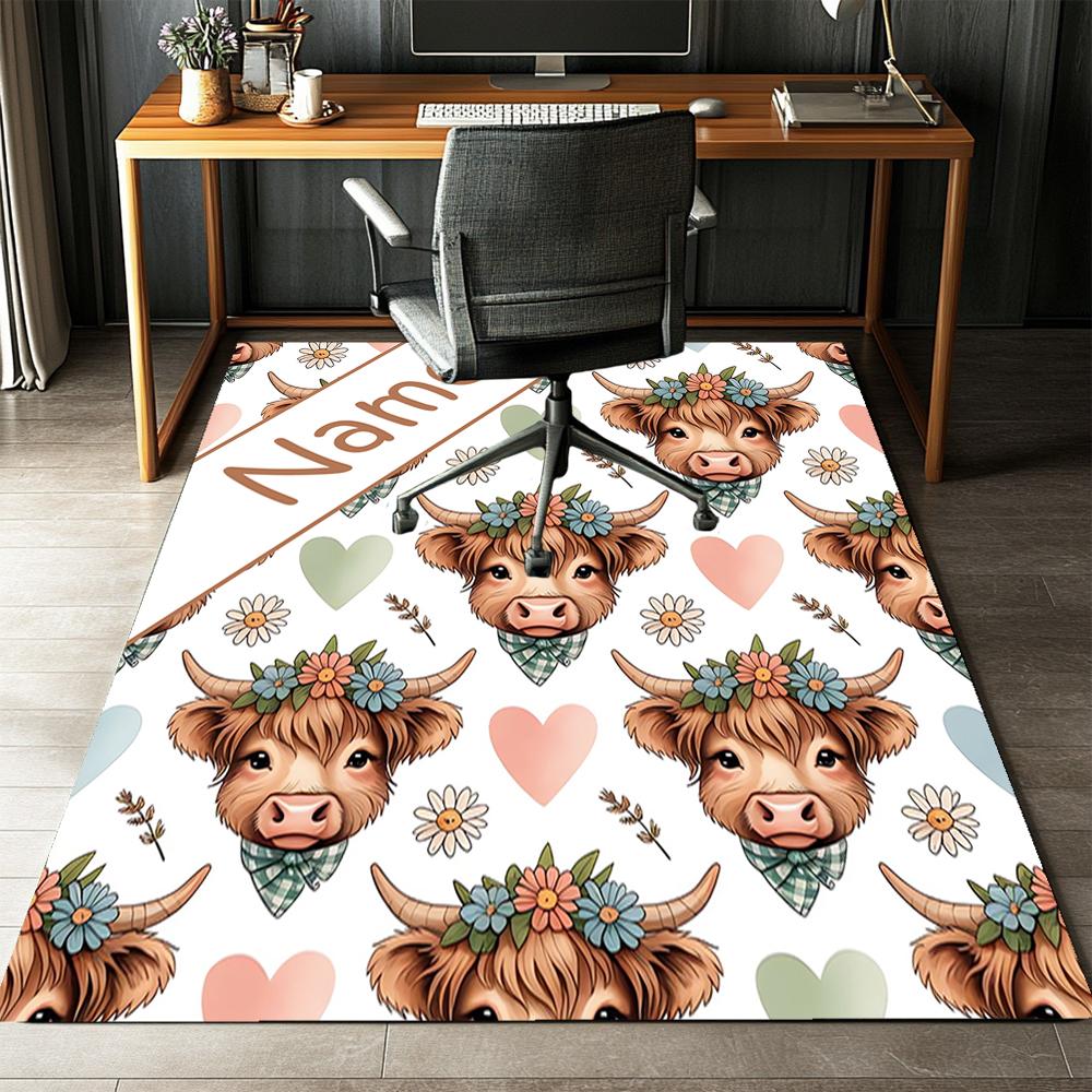 Custom Name Cow Printed Carpet,Rug for Office Chair Living Room Bedroom Kitchen Room Decor Gifts.