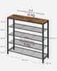 VASAGLE Shoe Rack, Shoe Storage Organiser with 4 Mesh Shelves and Large Surface for Bags, Shoe Shelf for Entryway, Hallway, Closet, Steel Frame