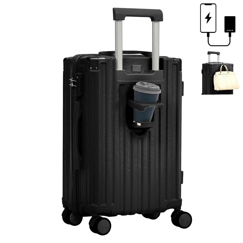 Suitcase with USB Port Supports a Comfortable Trip with Various Functions Cup Holder Hook Function Storage Capacity Lightweight Domestic Flights