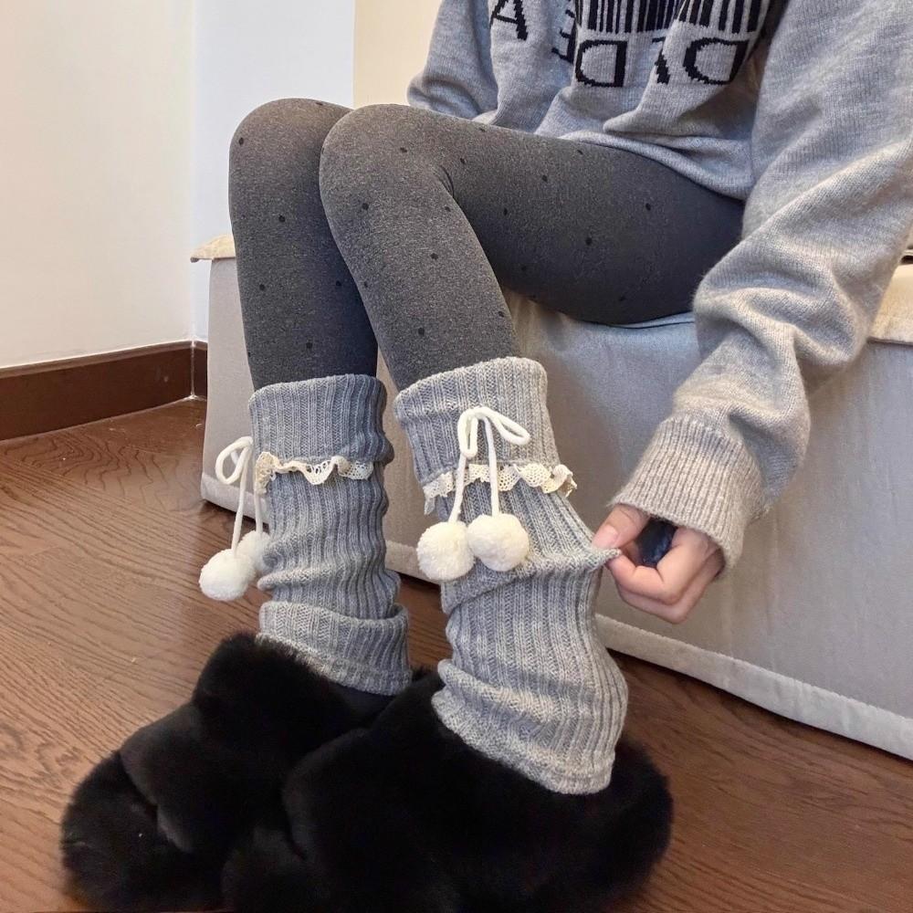 1 Pair Thickened Knit Pom Pom Leg Warmer Slouch Silhouette Knit Leg Sleeve Jk Uniform Lolita Outfit