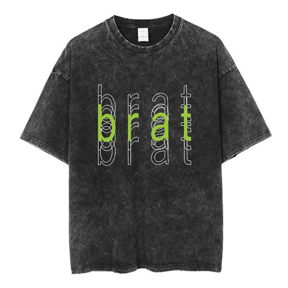 Charli Xcx Brat  Arena Tour Washed T Shirts Men Women Fashion Pop Music Tshirts Cotton Vintage Tshirt Oversized Streetwear
