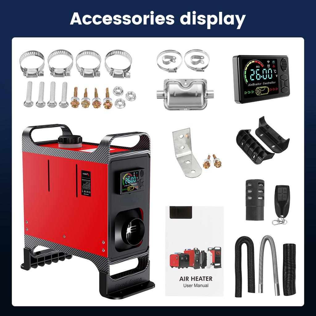 Все в одном дизельном воздушном автомобильном обогревателе, 5-8 кВт, регулируемый, 12 В, ЖК-дисплей, английский пульт дистанционного управления, встроенный парковочный обогреватель