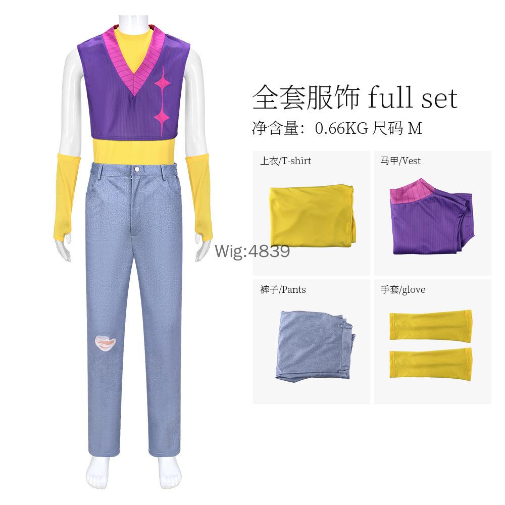 Anime Kpop Demon Hunters Saja Boys Group Mystery Cosplay Costume Wig Idol Purple Vest Top Pants Outfit Halloween Stage Clothing