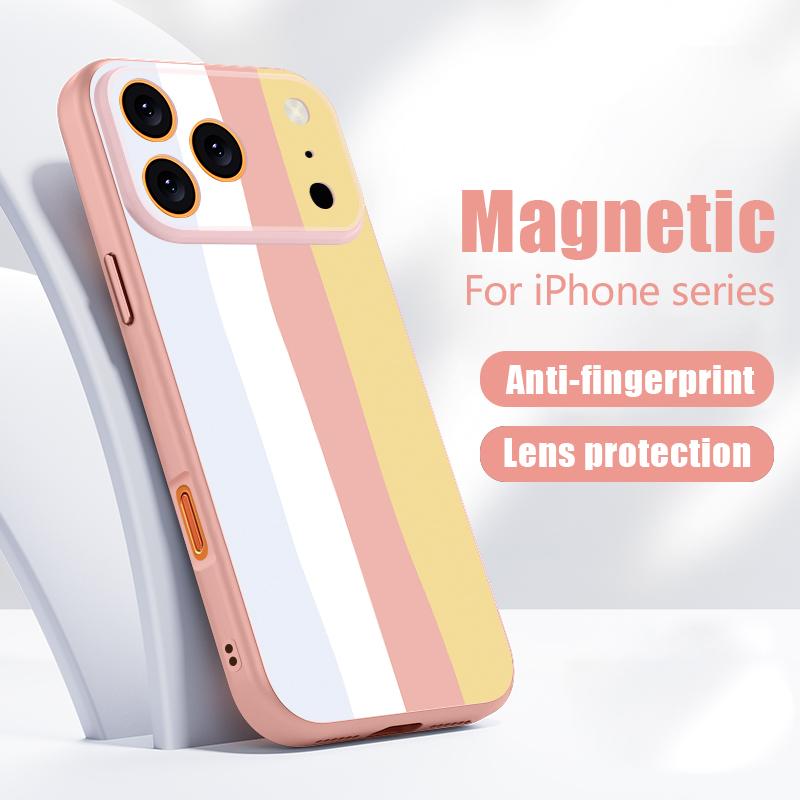 Чехол с цветочным полосатым узором для iPhone 17 Pro Max iPhone 16 15 14 13 Pro Max Магнитный для Magsafe Гибридный ТПУ+ПК Матовый чехол