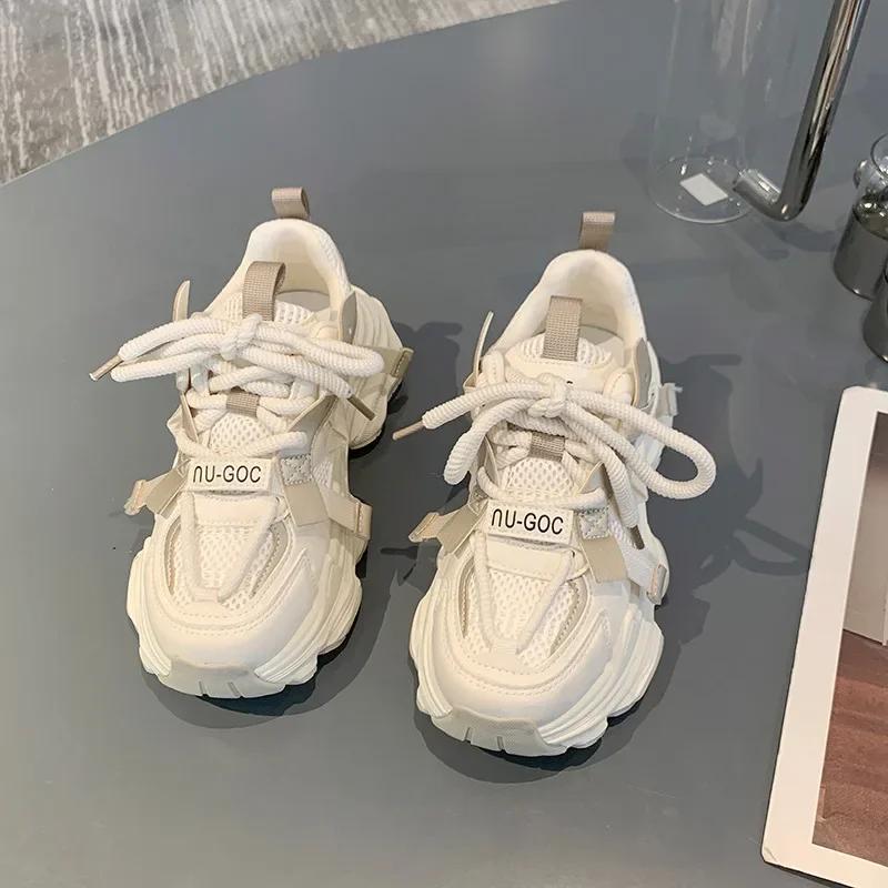 Женские кроссовки на массивном каблуке, спортивная обувь на платформе с дышащей сеткой, женская модная повседневная обувь на толстой подошве со шнуровкой, Mujer 2024