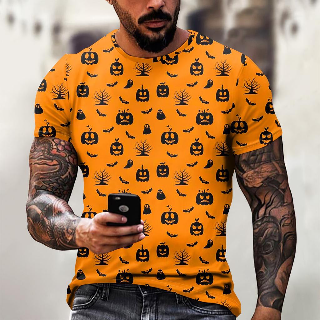 Halloween T Shirt Men's Casual Round Neck Blood Splatter Pattern Tops Horror Bloody Printed Short Sleeve Tops