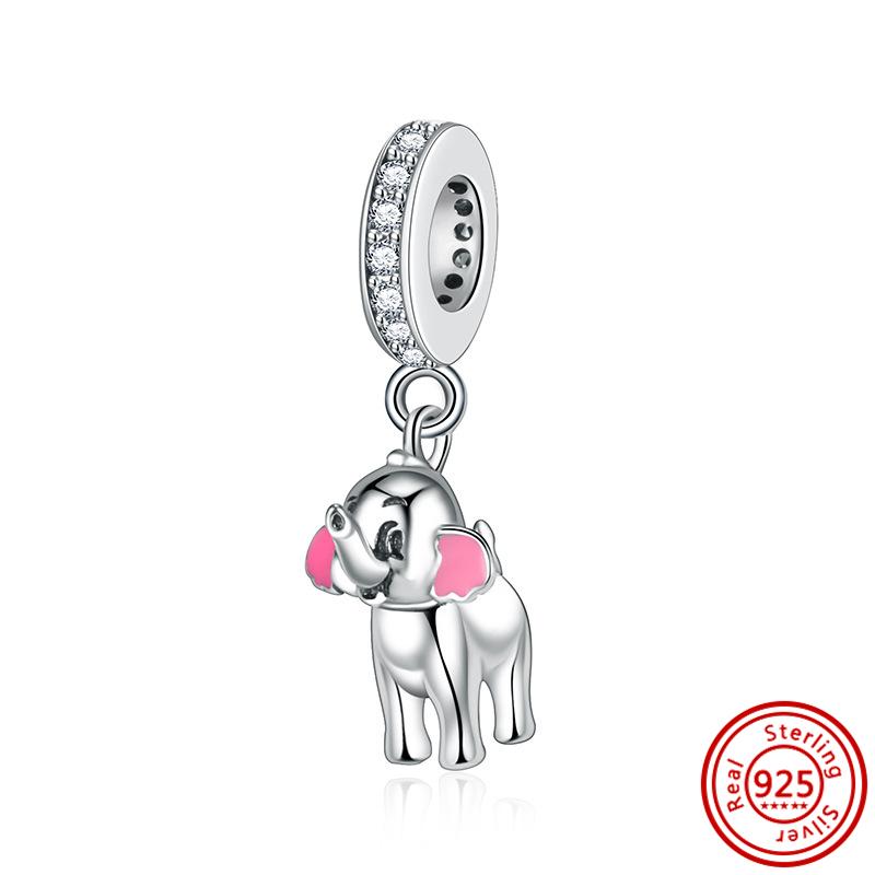 925 медь Милая серия животных Кошка Собака Слон Единорог Птица Подвеска Бусины удачи Подходят для оригинального браслета с шармами Pantaro DIY Циркон