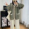 Autumn and Winter New Large Version Striped Casual Hooded Knitted Cardigan Women's Loose Lazy Sweater Jacket