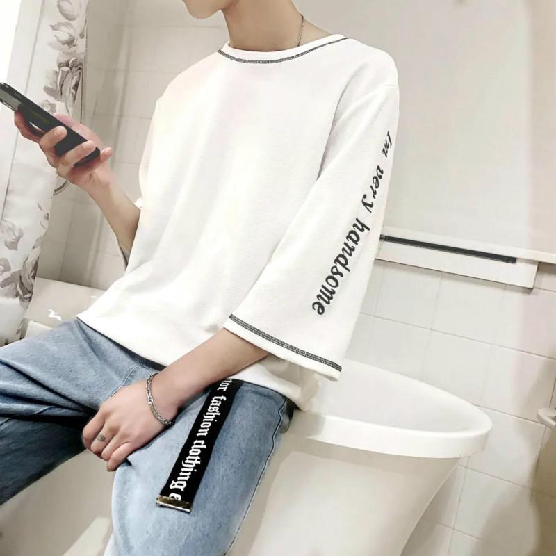 Summer Men's Short-sleeved T-shirt Three-quarter Sleeve Male Student Trend Loose Plus Fat Large Size Half-sleeved Men's Clothing