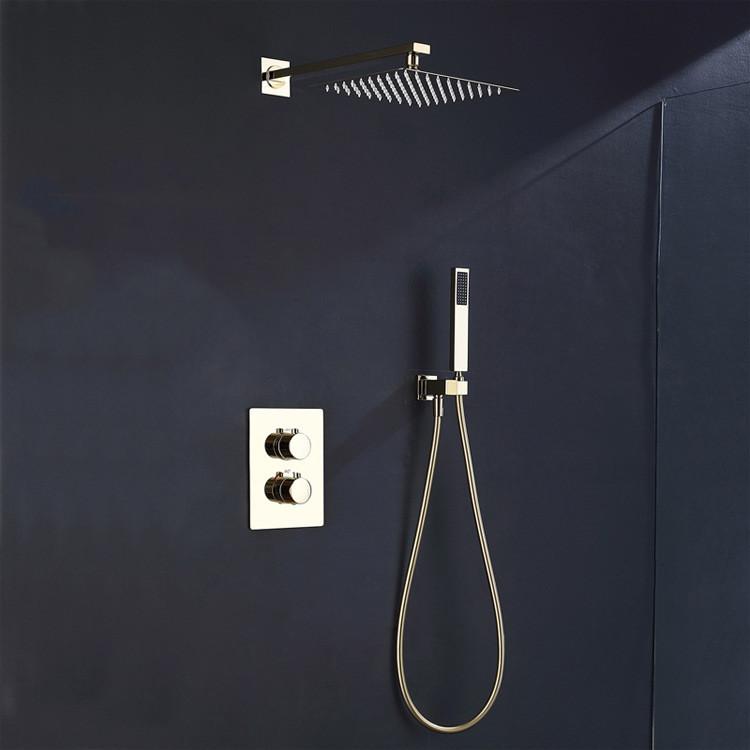 Набор для душа для ванной комнаты, матовый золотой скрытый смеситель для душа с эффектом дождя, потолочный термостатический смеситель для душа, 10-дюймовая душевая головка