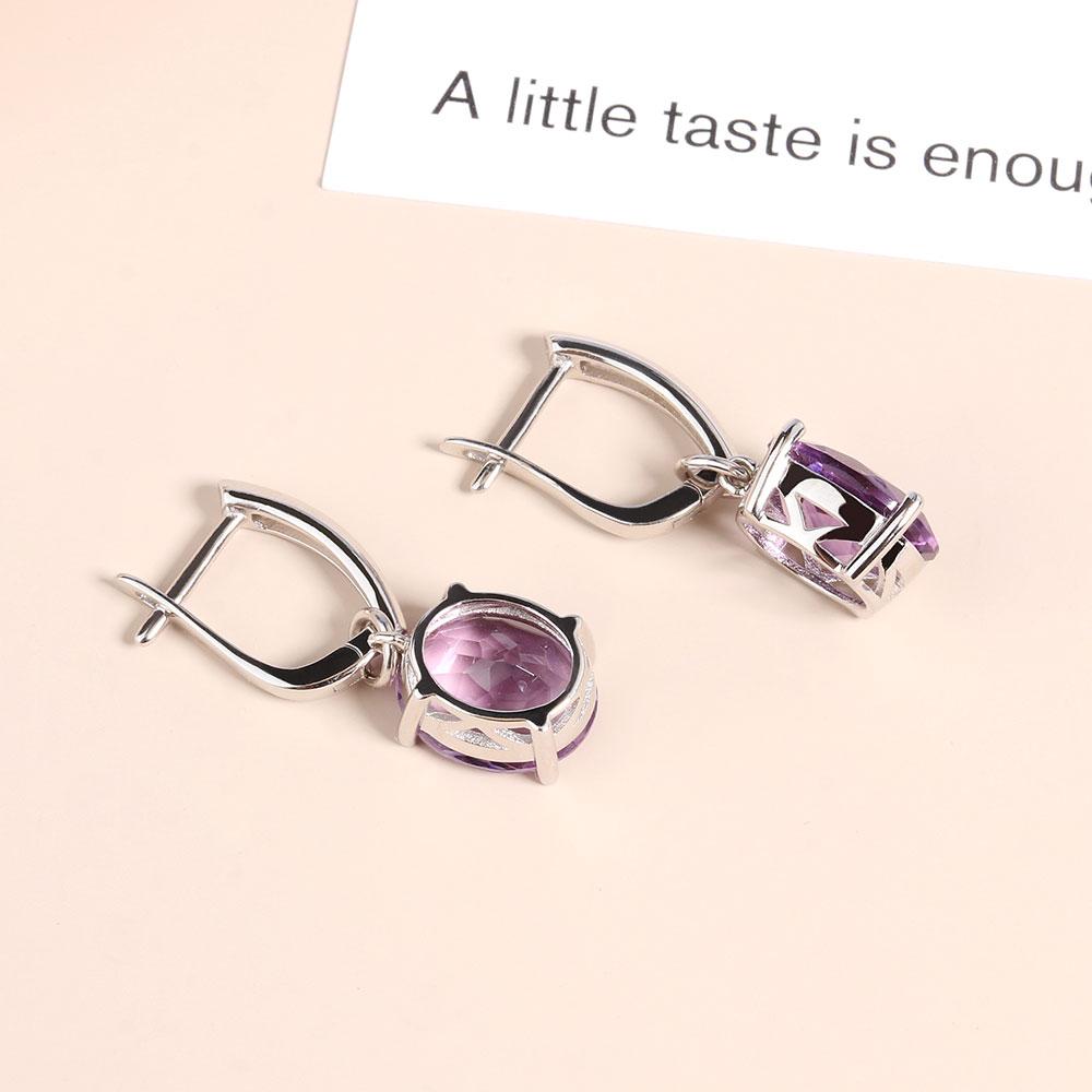 100% Natural Brazil Amethyst Oval 10* 12mm Gemstone Earrings 925 Sterling Silver Simple Design Fine Jewelry for Women Gift