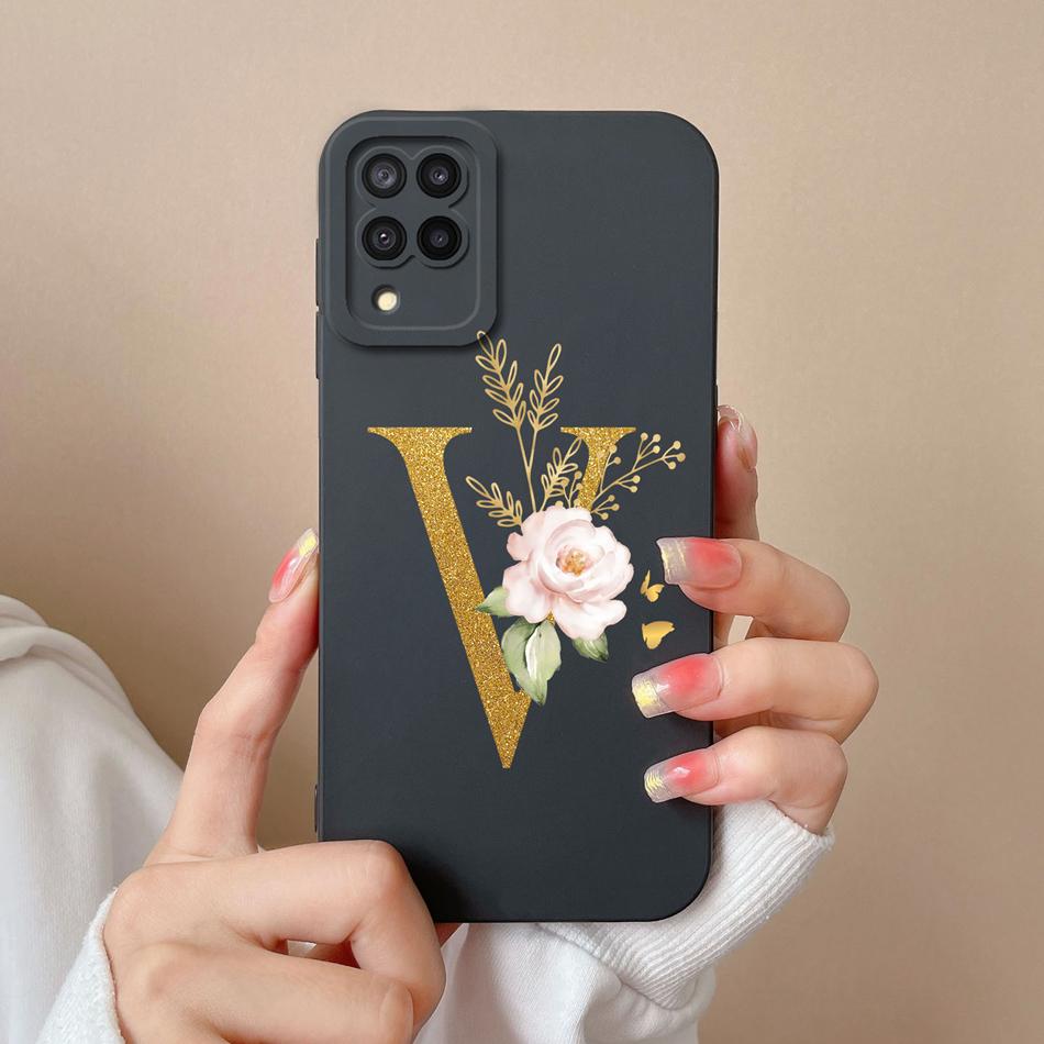 Elegant Case For Samsung M22 M32 4G 5G Rose Letter Phone Shell Lens Protective Cover For Galaxy M32 M22 Liquid Silicone Bumper