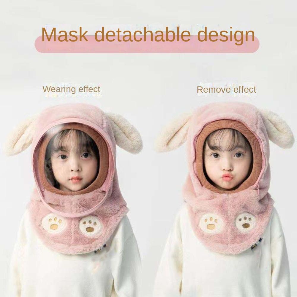 Fleece Children's Integrated Hat Anti Fogging PVC Baby Neck Cap Baby Detachable Cap Set  Autumn