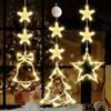 Christmas Garland Light Suction Cup Hook Light Up Love Heart Elk Bell Snowman Santa Moon Star Shape Warm Xmas Holiday Decoration Window Lamp Pendant