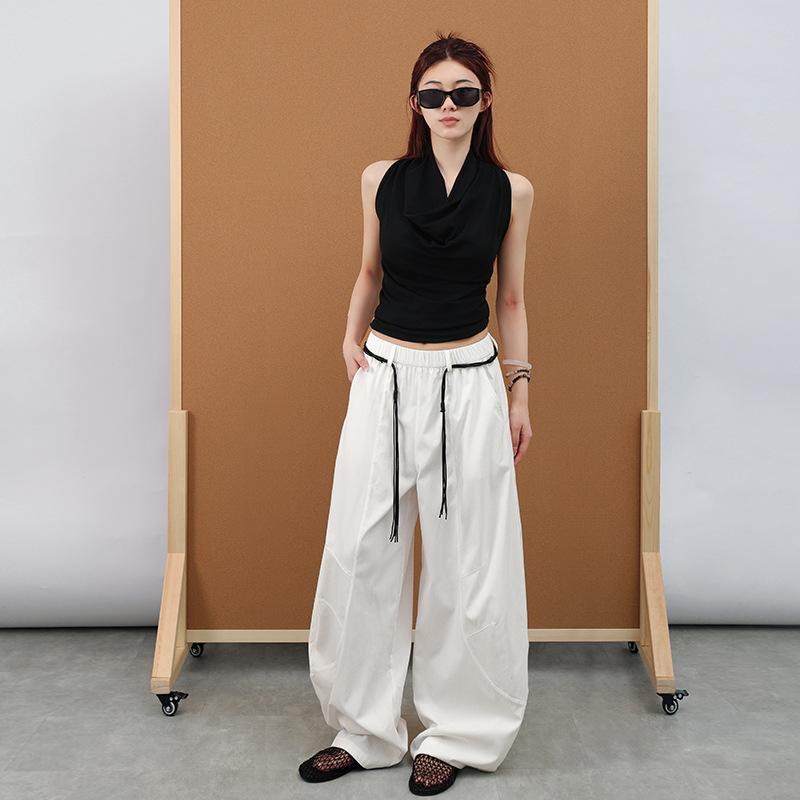Retro Army Green Scimitar Casual Pants Women's Summer New High-waisted Loose Lazy Wind Wide-leg Trousers