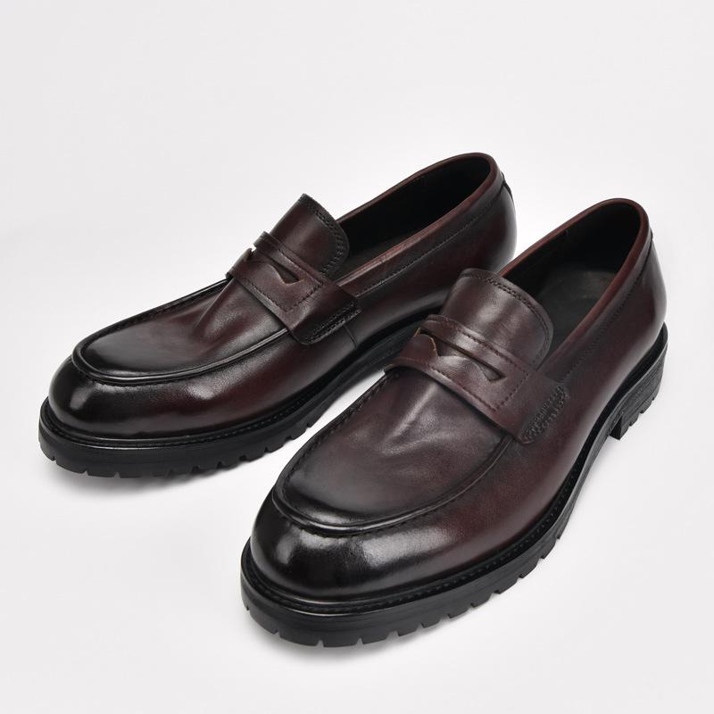 Туфли из мытой кожи, кожаные туфли высокого качества в стиле ретро для мужчин из коровьей кожи с большим задником, круглой головкой, толстой подошвой, увеличивающей высоту, туфли-дерби