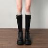 Классические черные женские сапоги с увеличением высоты, длинные сапоги до колена, женские сапоги с ремешком и пряжкой, боковой молнией, круглым носком, на танкетке и платформе