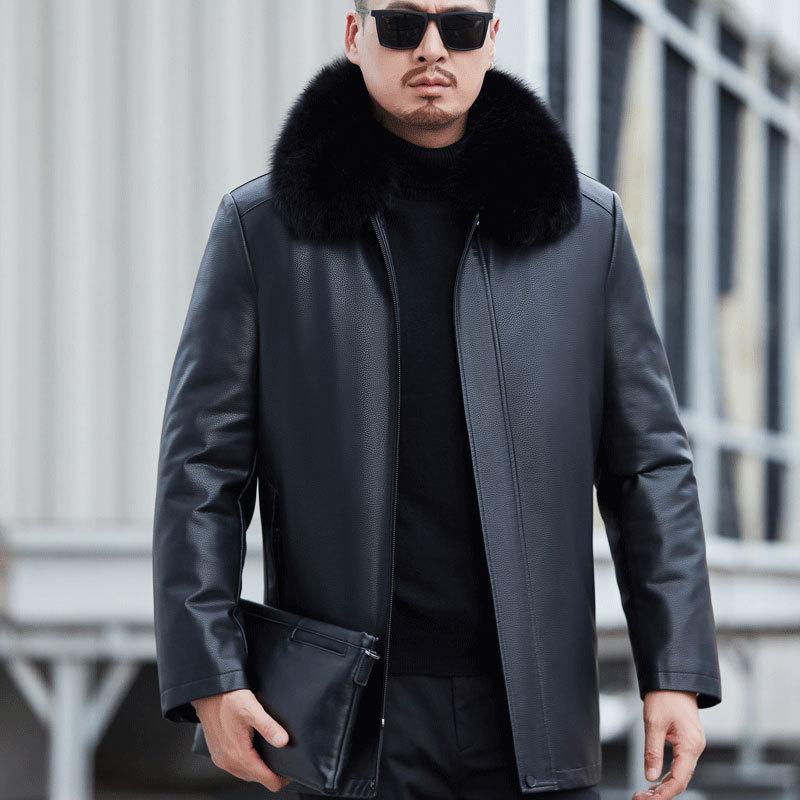 Зимняя одежда Средняя и старая кожаная куртка из натуральной кожи Мужская овчина из натуральной кожи с меховым воротником Мужская средняя и длинная куртка-пуховик Меховая куртка