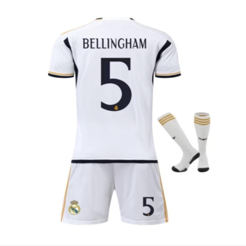 Kids Real Madrid Bellingham Soccer Jersey Set - White Polyester Training Uniform