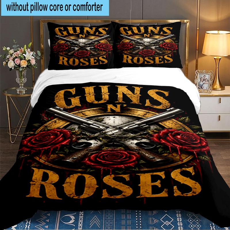 Guns rock band Artwork 3PCS Bedding set,Ideal for 1pc Duvet Cover And 2pcs Pillowcases Perfect for Fan gift,Ideal for Bedroom, Dormitory