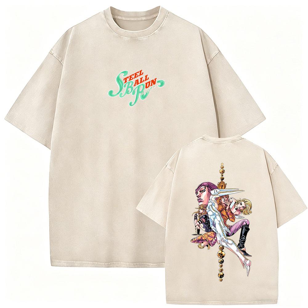 Ретро-футболка с эффектом стирки из аниме 'JoJo's Bizarre Adventure - Нориаки Какиоин', мужская, повседневная, свободного кроя