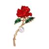 Elegant Temperament Red Rose Pearl Brooch Pins For Women  Enamel Flower Corsage Wedding Party Jewelry Accessories Gift