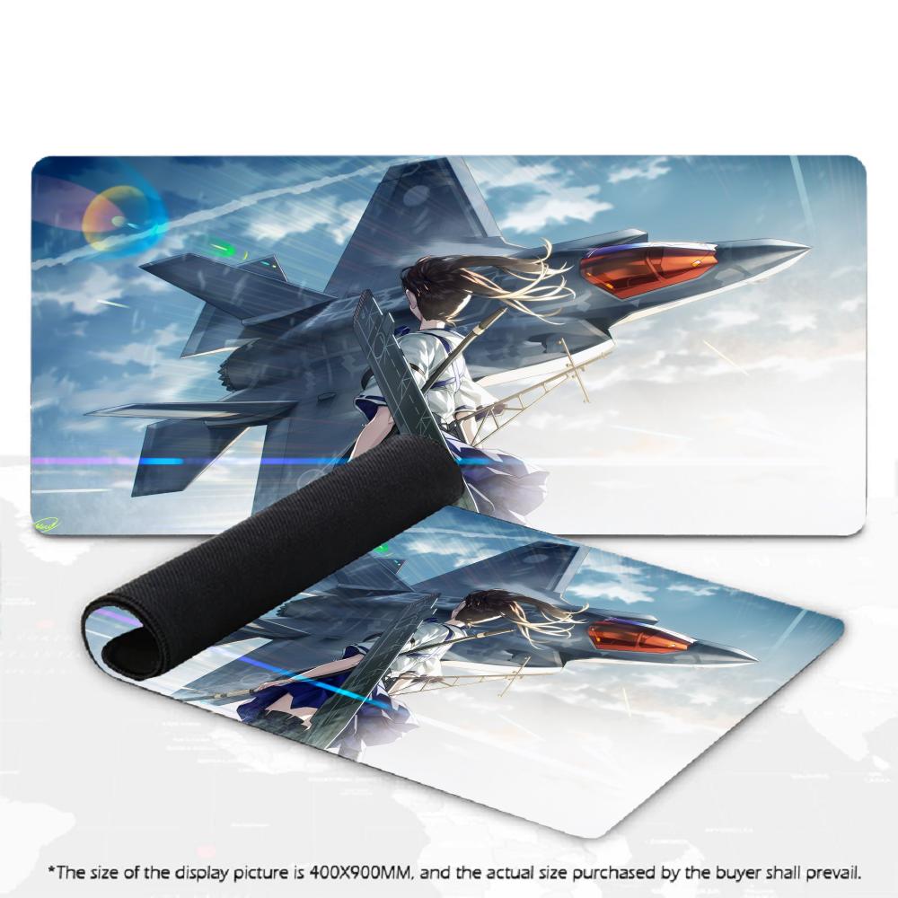 XXL Gaming Mouse Pad Vintage Military Fighter Jet Anime Girl Combat Scene Non Slip Rubber Keyboard Desk Mat for PC Gamer Table