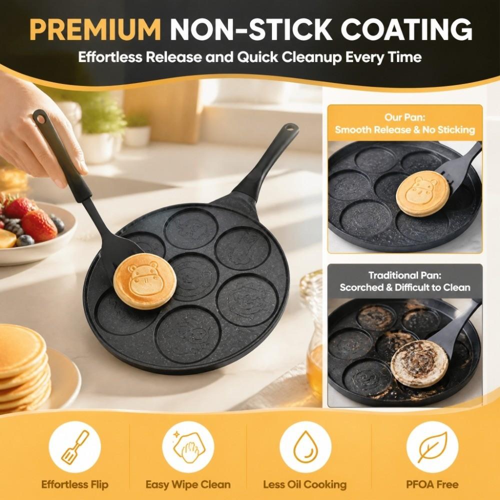 Non-Stick Coating Cartoon Griddle Pan 7 Hole Egg Burger Mold Versatile Animal Pancake Pan For Kids