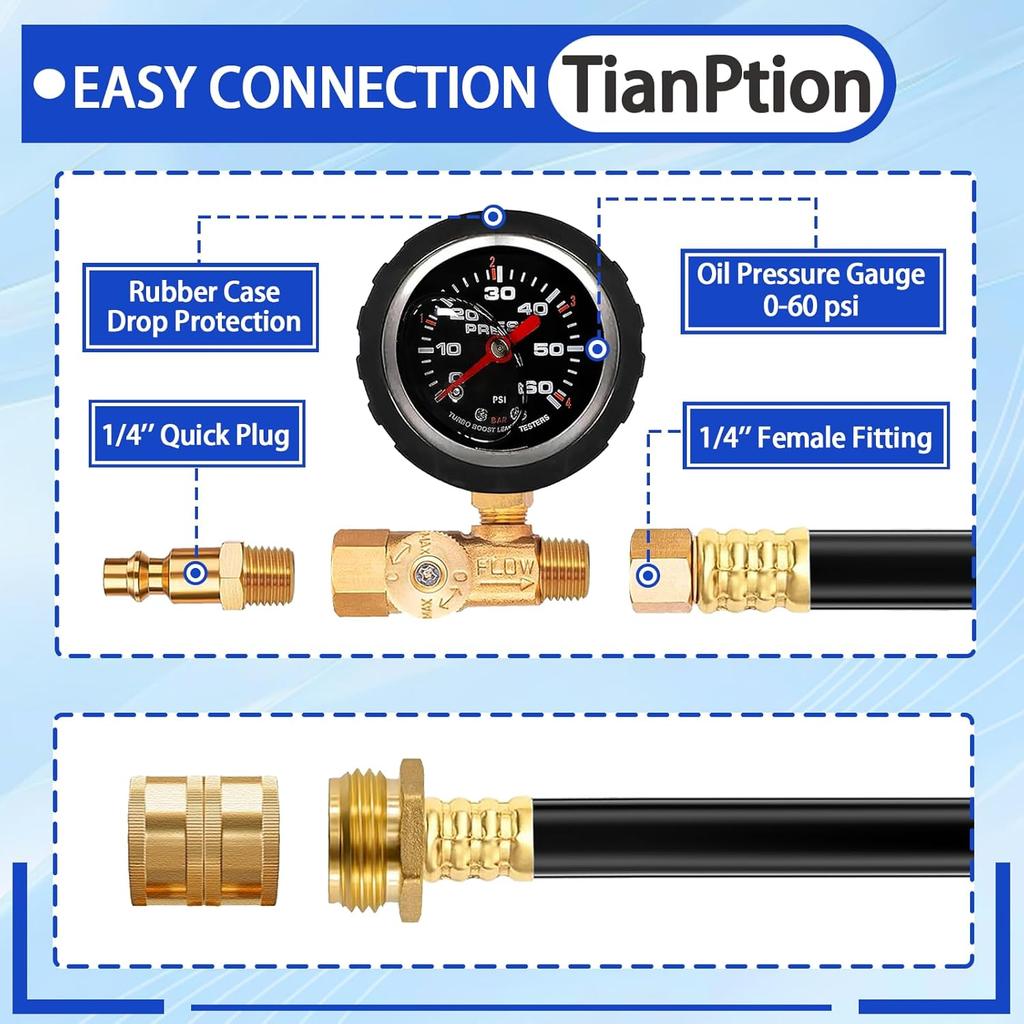 Upgraded RV Water Blow Out Winterizing Kit Sprinkler Winterization Hose With Oil Filled Pressure Gauge Compressor Winterize Adapter Plug, For Camper,