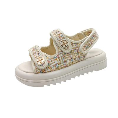 Пляжные сандалии женские люксовые 2024 летние туфли сабо на каблуке костюм женские бежевые плоские толстые удобные низкие черные новые модные для девочек ром