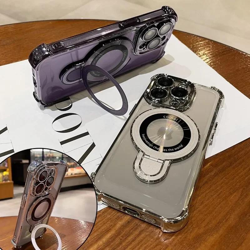 Роскошный противоударный чехол с магнитным кронштейном для iPhone 16 15 11 12 13 14 Pro Max Plus для Magsafe с чехлом-подставкой