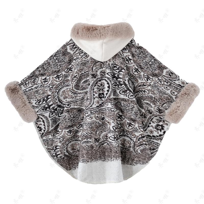 Теплая шаль из искусственного меха с принтом в стиле бохо для женщин. Мягкая, удобная и стильная накидка-пончо с большой накидкой с капюшоном. Роскошная меховая накидка для вечерней вечеринки.